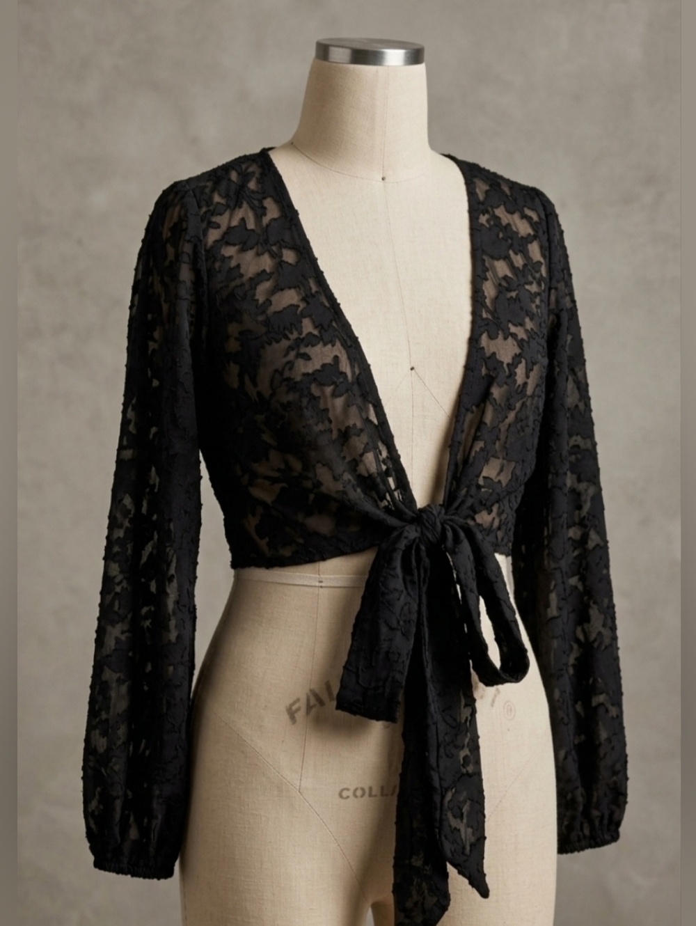 Lulus Black Lace Bolero Top with Front Tie - Size XS (NWT)